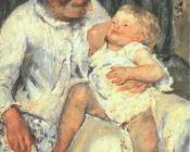 母亲洗涤欲睡的孩子 - 玛丽·史帝文森·卡萨特